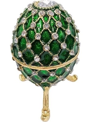 Dünyadan Hediyeler Faberge Yumurta Swarovski Taşlı Lüks Mücevher Kutusu Yeşil 10 cm