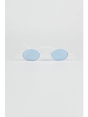 Kapin Oval Tel Elips Güneş Gözlüğü - Beyaz Çerçeve Mavi Cam