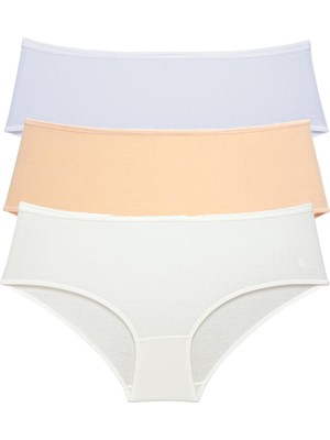 Royaleks 3 Adet Kadın Yüksek Bel Bato Külot Beyaz Ten Krem