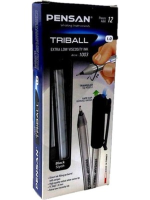 Pensan Siyah Tükenmez Kalem Triball 1.0 mm Bilye Uç Siyah 12 Li (1 Paket 12 Adet)