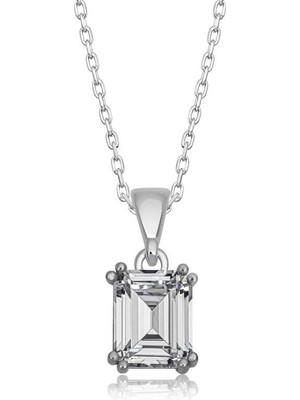 Gumush Gümüş Kare Zirkon Taşlı Kadın Kolye