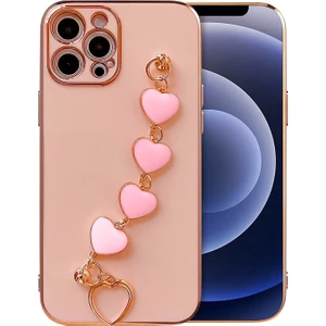 iPhone 13 Pro 6.1inç Kılıf Kalp Bileklik Tutuculu Lüx Silikon Askılı Kılıf