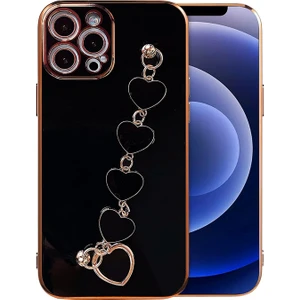 iPhone 12 Pro Max 6.7inç Kılıf Kalp Bileklik Tutuculu Lüx Silikon Askılı Kılıf