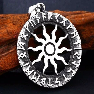 Paslanmaz Çelik Viking Rune Harf Detaylı Güneş Kolye