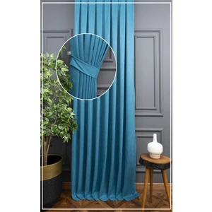 Turkuaz Petek Kadife Dokulu Fon Perde, Pilesiz Düz Dikim Ekstrafor Büzgü, 90 x 250 cm