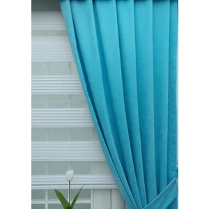 Turkuaz Petek Kadife Dokulu Fon Perde, Pilesiz Düz Dikim Ekstrafor Büzgü, 80 x 260 cm