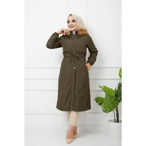 Vibeys Collection Haki Içi Kürklü ve Su Geçirmez Kadın Kışlık Mont & Kaban