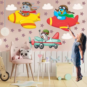 Echo Home Sevimli Pilot Hayvanlar ve Yıldızlar Çocuk Odası Duvar Sticker