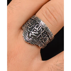 Gümüş 925 Ayar Gümüş Erkek Yüzüğü ( La Ilahe Illallah Muhammeden Resulullah ) Yazlı