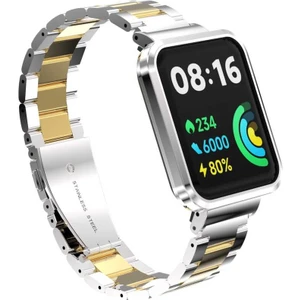 Case 4U Xiaomi Redmi Watch 2 Lite Metal Katlamalı Kordon Kayış KRD-60 Gümüş - Altın