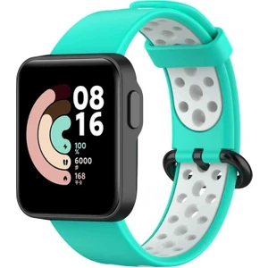 Case 4U Xiaomi Redmi Watch 2 Lite Kordon Kayış Spor Delikli Esnek Silikon KRD-02 Yeşil - Beyaz