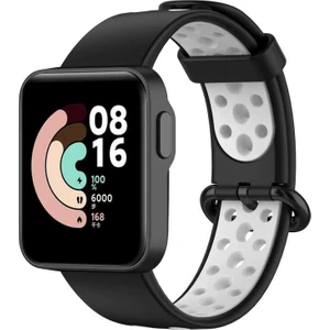 Case 4U Xiaomi Redmi Watch 2 Lite Kordon Kayış Spor Delikli Esnek Silikon KRD-02 Siyah - Beyaz