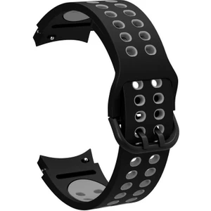 Case 4U Samsung Galaxy Watch 4 Kordon Kayış Spor Delikli Esnek Silikon KRD-02 46mm Siyah - Gri