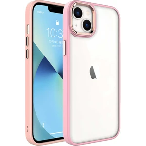 Case 4U Apple iPhone 14 Kılıf Renkli Kenar Metal Kamera Çerçeveli Krom Arka Kapak Açık Pembe