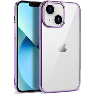 Case 4U Apple iPhone 14 Kılıf Darbeye Dayanıklı Renkli Kenar Şeffaf Yüzey Sert Silikon Pixel Kapak Açık Mor