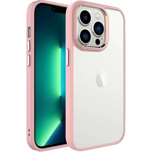 Case 4U Apple iPhone 14 Pro Max Kılıf Renkli Kenar Metal Kamera Çerçeveli Krom Arka Kapak Açık Pembe