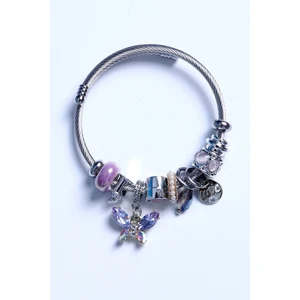 Bhs Life Kadın Charmlı Lila Renk Kristal Taşlı Kelebek Çelik Bileklik