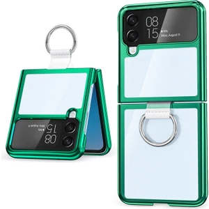 Qichenga Samsung Galaxy Z Flip 4 Parmak Yüzük Şeffaf Kaplama Sert Pc Koruma Cep Telefonu Kılıfı (Yurt Dışından)