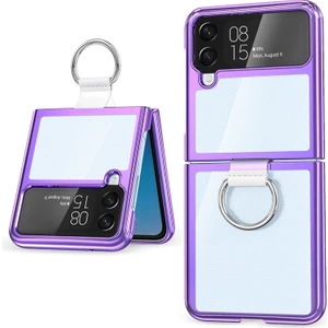 Qichenga Samsung Galaxy Z Flip 4 Parmak Yüzük Şeffaf Kaplama Sert Pc Koruma Cep Telefonu Kılıfı (Yurt Dışından)