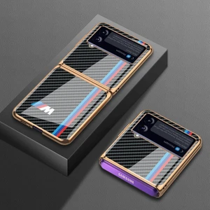 Qichenga Samsung Galaxy Z Flip 4 Karbon Fiber Ekleme Kaplama Temperli Cam Koruma Cep Telefonu Kılıfı Kapağı (Yurt Dışından)