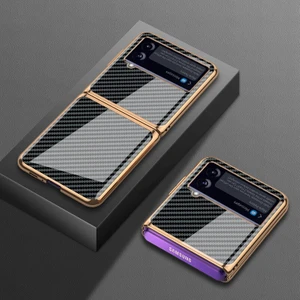 Qichenga Samsung Galaxy Z Flip 4 Karbon Fiber Ekleme Kaplama Temperli Cam Koruma Cep Telefonu Kılıfı Kapağı (Yurt Dışından)