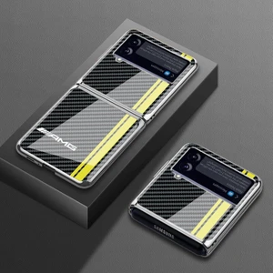 Qichenga Samsung Galaxy Z Flip 4 Karbon Fiber Ekleme Kaplama Temperli Cam Koruma Cep Telefonu Kılıfı Kapağı (Yurt Dışından)