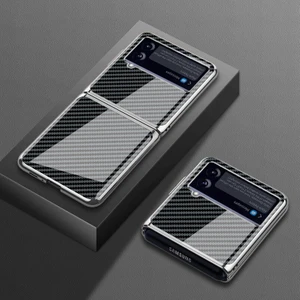 Qichenga Samsung Galaxy Z Flip 4 Karbon Fiber Ekleme Kaplama Temperli Cam Koruma Cep Telefonu Kılıfı Kapağı (Yurt Dışından)