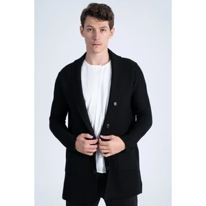 Erkek Regular Fit Çıtçıtlı Cepli Örme Uzun Triko Hırka