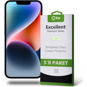 Kzy Apple iPhone 14 Plus Temperli Ekran Koruyucu Kırılmaz Cam Ekonomik 5'li Paket