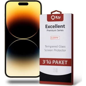 Kzy Apple iPhone 14 Pro Temperli Ekran Koruyucu Kırılmaz Cam Ekonomik 3'lü Paket