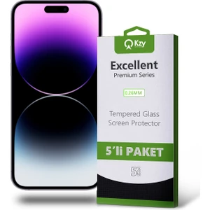 Kzy Apple iPhone 14 Pro Max Temperli Ekran Koruyucu Kırılmaz Cam Ekonomik 5'li Paket