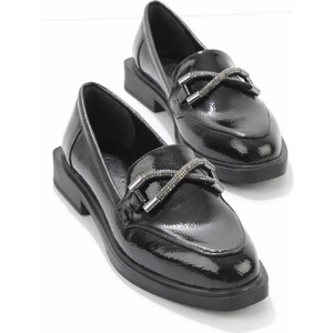 Siyah Kırışık Rugan  Kadın Loafer Ayakkabı K01997070108