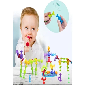 Vantuzlu Vakum Molekül 25 Parça Yapı Silikon Taşları Popit Duyusal Eğitici Oyuncak Squigz