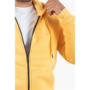 Şardonlu Fermuarlı Kapüşonlu Hardal Sweatshirt Polar Hırka