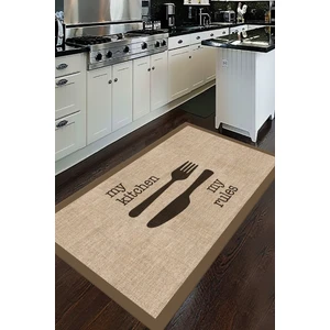 Decomia Home Dijital Kaymaz Yıkanabilir Mutfak Halısı Jüt Görünümlü Kitchen Kahve Mutfak Halısı - D5035