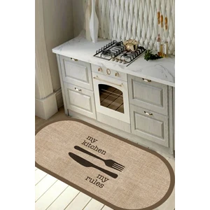 Decomia Home Dijital Kaymaz Yıkanabilir Mutfak Halısı Jüt Görünümlü Kitchen Oval Mutfak Halısı - D5035
