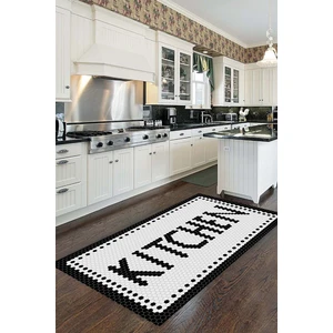 Decomia Home Dijital Kaymaz Yıkanabilir Modern Mutfak Siyah Beyaz Kıtchen Yazılı Mutfak Halısı -D5037
