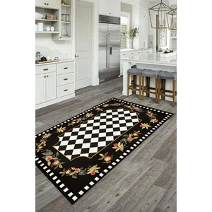 Decomia Home Dijital Kaymaz Yıkanabilir Karabağ Dama Salon Halısı Mutfak Halısı Halı-Yolluk D5052