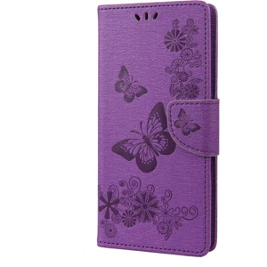 Kelebek Kabartmalı Yatay Flip Deri Telefon Kasası iPhone 14 Pro Max (Mor) Için (Yurt Dışından)