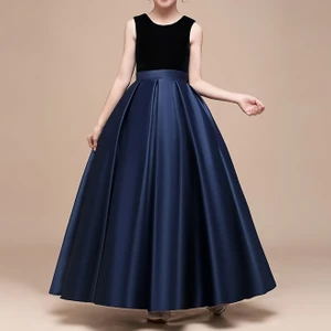 Kız Çocuk Lacivert Parti Doğum Günü Elbise Balo Mezuniyet Kadife Prenses Abiye Elbise