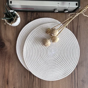 Krem Jüt Amerikan Servis 4'lü Örme Hasır Supla