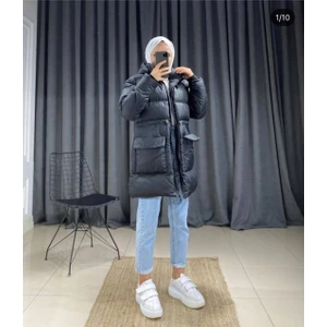 Kadın Kapüşonlu Oversize Şişme Kaban