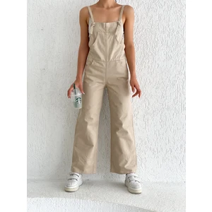 Fav Style Kadın Bol Paça Denim Bahçıvan Tulum Bej