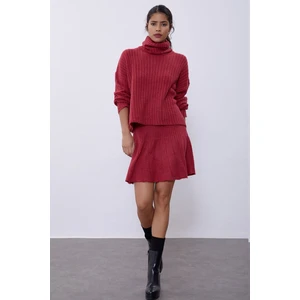 Bordo Fitilli Etek Kazak Triko Takım SWTK4264-65BO