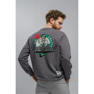 Celtics Önü ve Arkası Baskılı Düşük Omuz  Bisiklet Yaka Sweatshirt