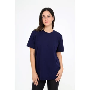 Oversize (bol ve geniş kesim) Lacivert T-Shirt. Bisiklet Yaka, Basic, Salaş Model