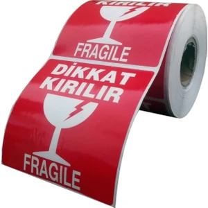 Kartallar Etiket Dikkat Kırılır Etiketi 100X100MM 250 Sarımlı 1 Rulo