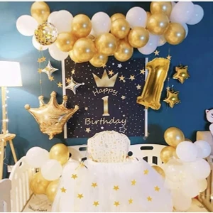 Çıtı Pıtı Kral Taçlı 1 Yaş Gold Zincir Balon Doğum Günü Seti