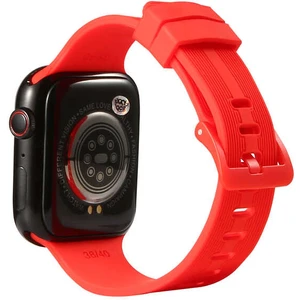 Case 4U Apple Watch Seri 7 Çizgili Esnek Silikon Kordon 45mm KRD-23 Kırmızı
