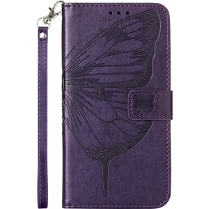 Iphone 14 Pro Max (Dark Purple) Için Kabartmalı Kelebek Deri Telefon Kasası